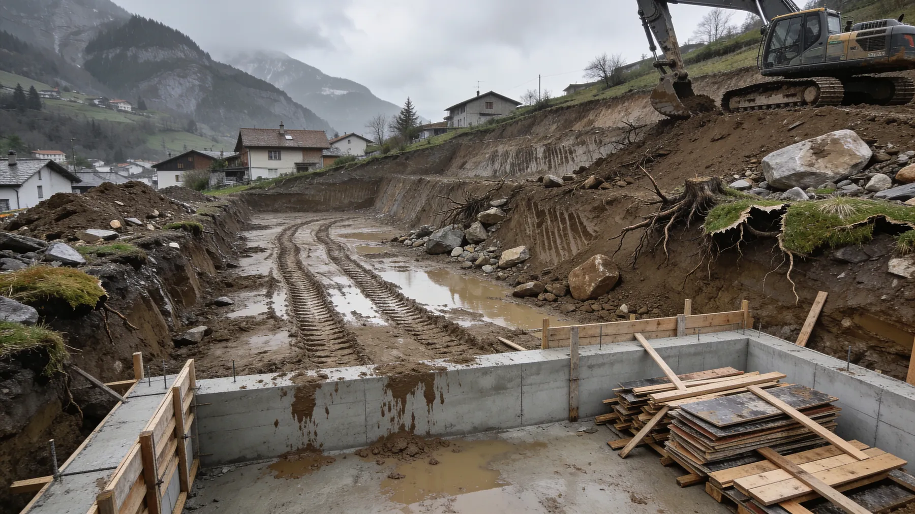 Terrassement d'une plateforme en terrain pentu